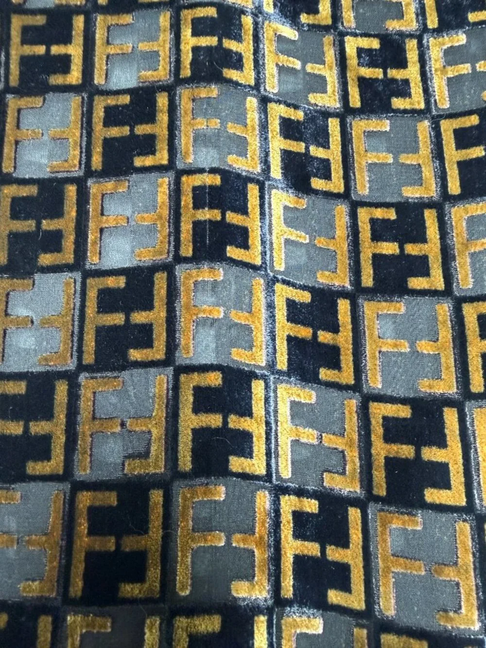 VTG FENDI Zucca Silk Velvet Black Gold Metallic FF Monogram Scarf RARE
